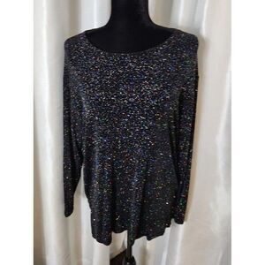 Vintage Impressions of California Black Rainbow Glitter Top Size M Holiday Glam